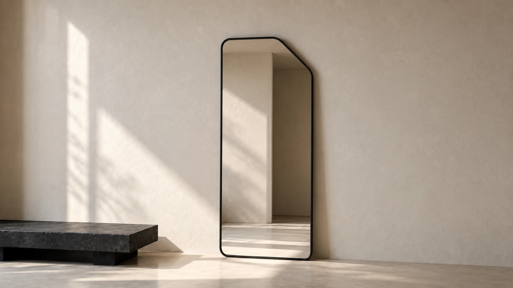 The Onda full-length blackened-steel mirror in Maria Velichkova's workshop